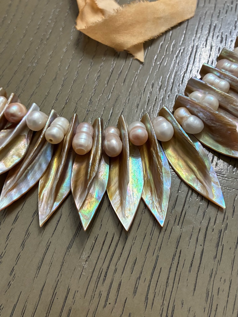 Handmade Peach Pearl and Iridescent Shell Necklace - Women Jewelry - Picture 6 of 7